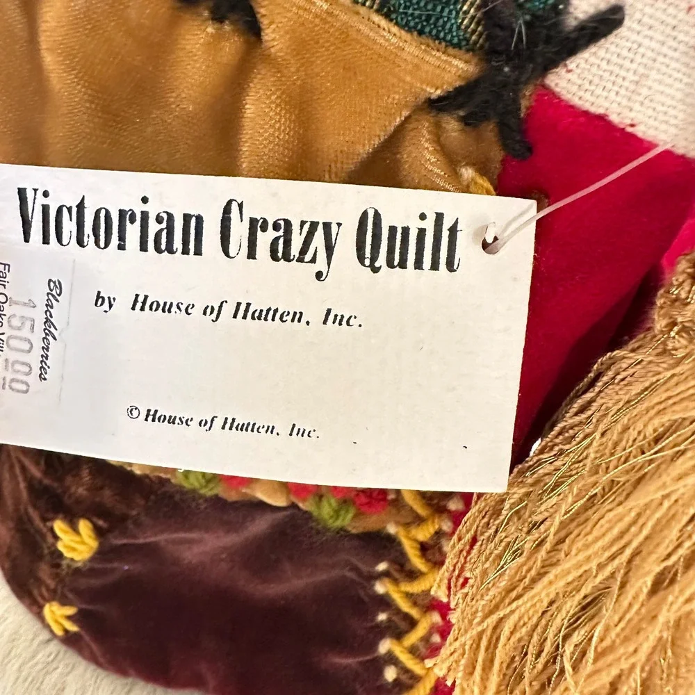 House‎ of Hatten Victorian Crazy Quilt Santa Claus Father Christmas Figurine Tag